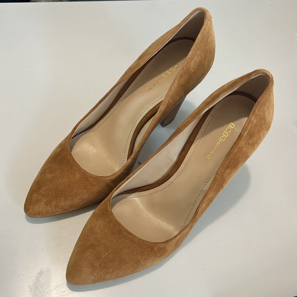 BCBGeneration PL Clarice x camel tan suede stacked 4” heel point toe sz 10 - Picture 3 of 13